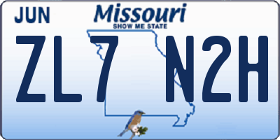 MO license plate ZL7N2H