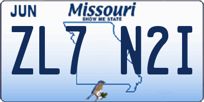 MO license plate ZL7N2I