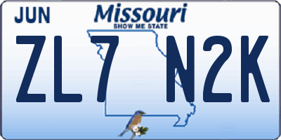 MO license plate ZL7N2K