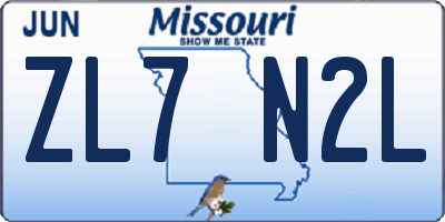 MO license plate ZL7N2L