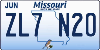 MO license plate ZL7N2O