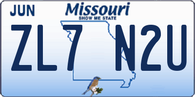 MO license plate ZL7N2U