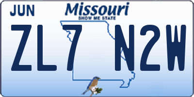 MO license plate ZL7N2W