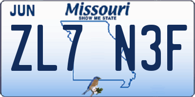 MO license plate ZL7N3F