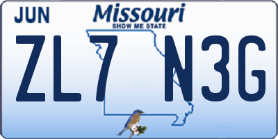 MO license plate ZL7N3G
