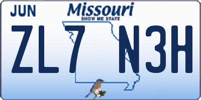 MO license plate ZL7N3H