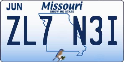 MO license plate ZL7N3I