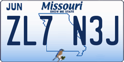 MO license plate ZL7N3J