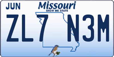MO license plate ZL7N3M