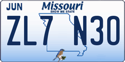 MO license plate ZL7N3O