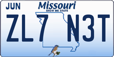 MO license plate ZL7N3T