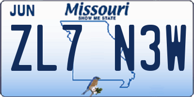 MO license plate ZL7N3W