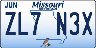 MO license plate ZL7N3X