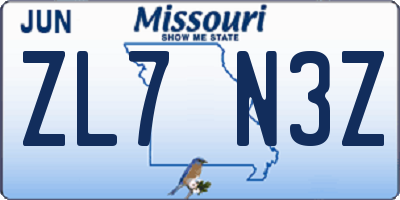 MO license plate ZL7N3Z