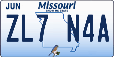 MO license plate ZL7N4A