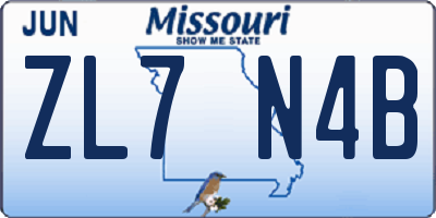 MO license plate ZL7N4B