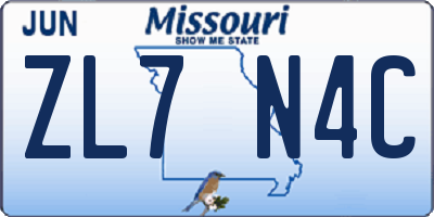 MO license plate ZL7N4C