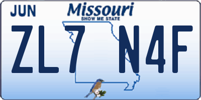 MO license plate ZL7N4F