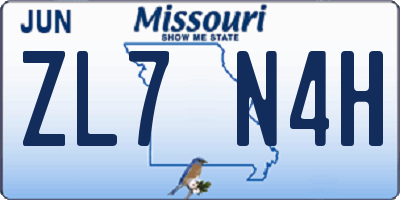 MO license plate ZL7N4H