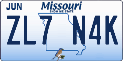 MO license plate ZL7N4K