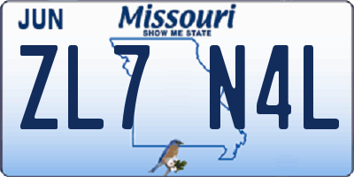 MO license plate ZL7N4L