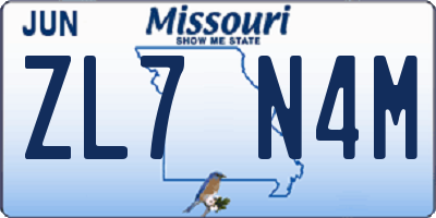 MO license plate ZL7N4M