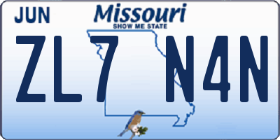 MO license plate ZL7N4N