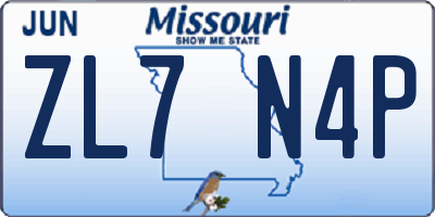 MO license plate ZL7N4P