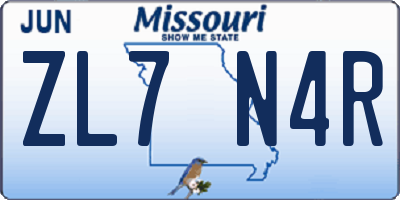 MO license plate ZL7N4R