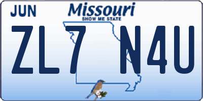 MO license plate ZL7N4U