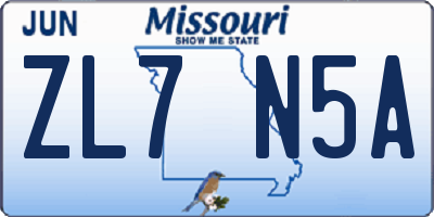 MO license plate ZL7N5A