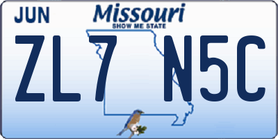 MO license plate ZL7N5C