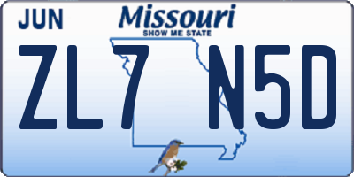 MO license plate ZL7N5D