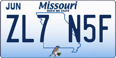 MO license plate ZL7N5F