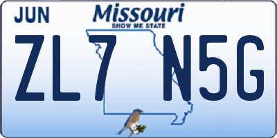 MO license plate ZL7N5G