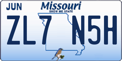 MO license plate ZL7N5H