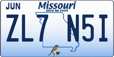 MO license plate ZL7N5I