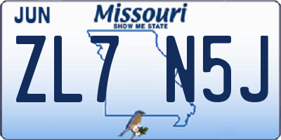 MO license plate ZL7N5J