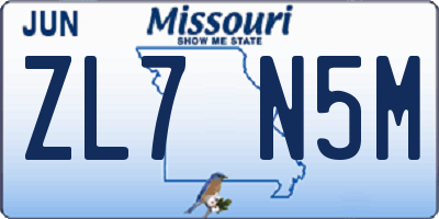 MO license plate ZL7N5M