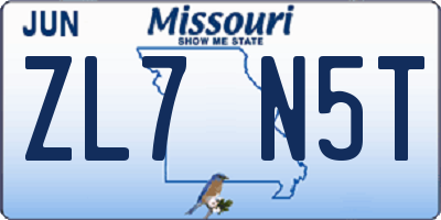 MO license plate ZL7N5T