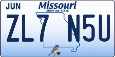MO license plate ZL7N5U