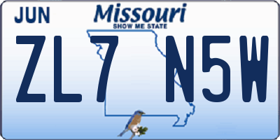MO license plate ZL7N5W
