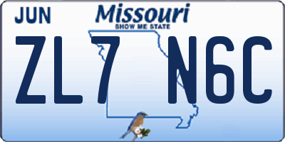 MO license plate ZL7N6C