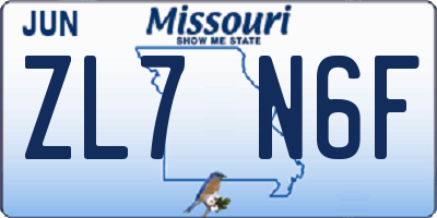 MO license plate ZL7N6F
