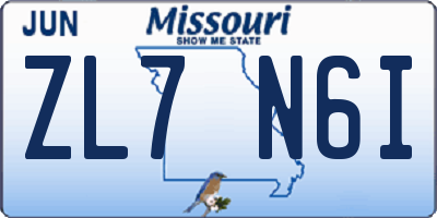 MO license plate ZL7N6I