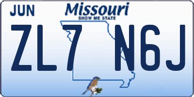 MO license plate ZL7N6J