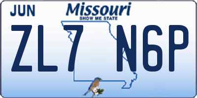 MO license plate ZL7N6P