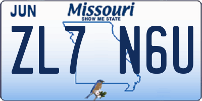 MO license plate ZL7N6U