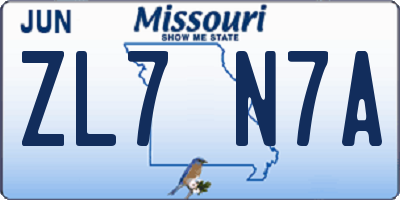 MO license plate ZL7N7A