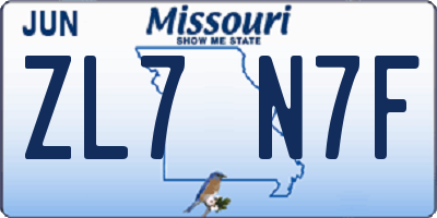 MO license plate ZL7N7F
